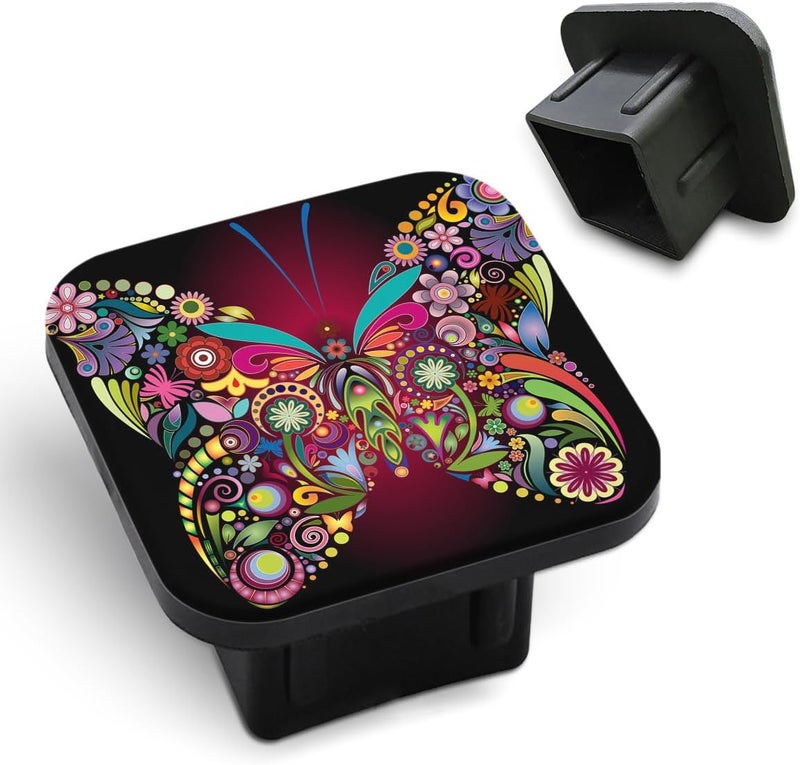 Tnomchey Purple Butterfly Trailer Hitch Receiver Cover Cap Flower Collage Insect Floral Beautiful Colorful Car 2" Trailer Cover Tow Hitch Covers Tube Plug Square Mouth Protection Cover 2 Inch - Image 1
